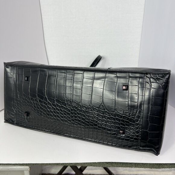 Beis Large Black Faux Alligator Leather Tote Minimalist Business Travel Bag - Picture 6 of 6